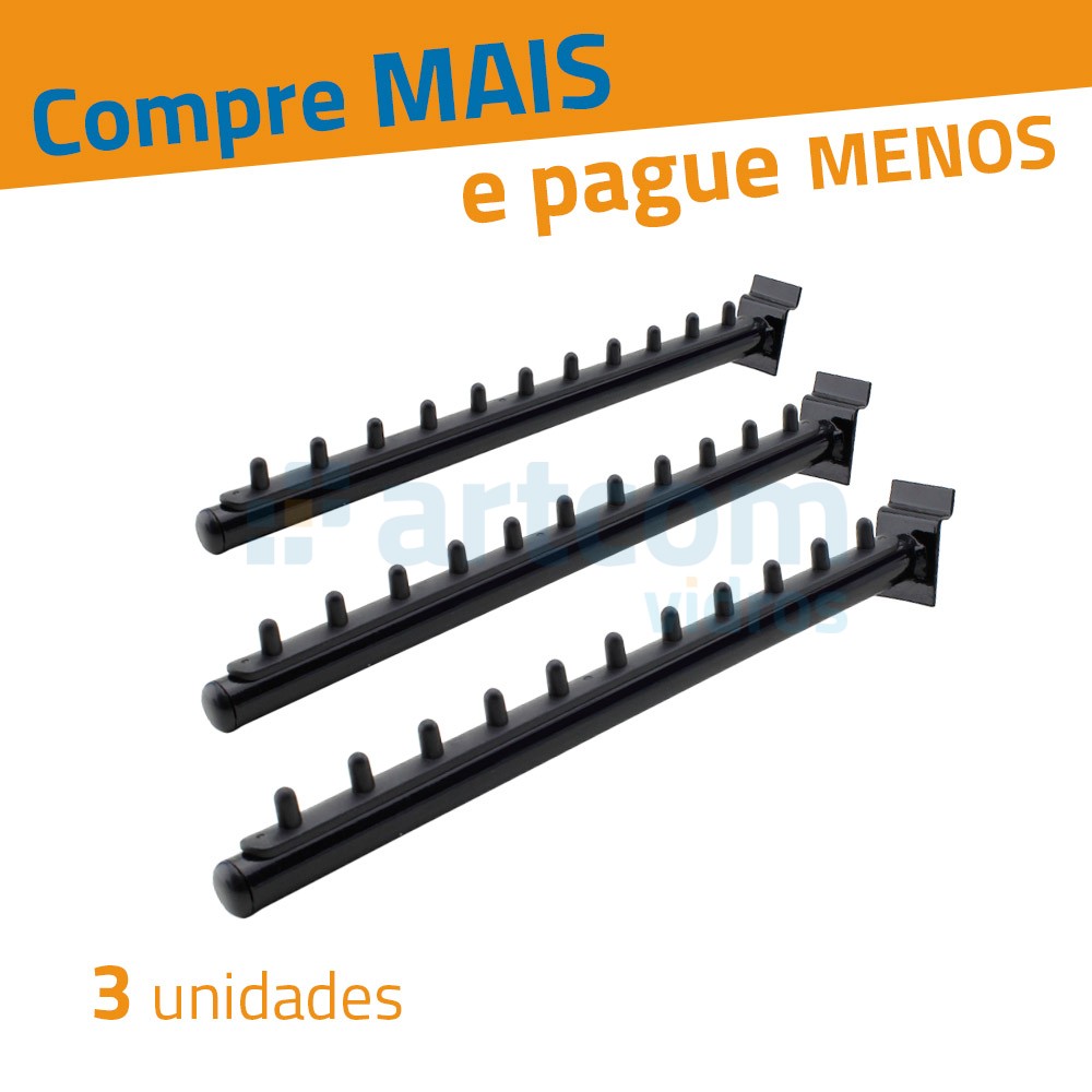 Kit Suporte de Cabide para Painel Canaletado - RT Inclinado - Preto 3 Unidades